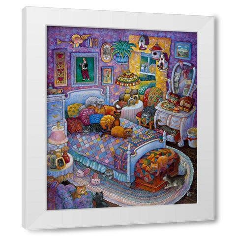 More Cats And Quilts White Modern Wood Framed Art Print by Bell, Bill