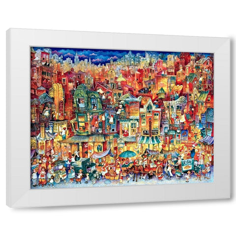 Market Day White Modern Wood Framed Art Print by Bell, Bill