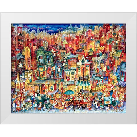 Market Day White Modern Wood Framed Art Print by Bell, Bill