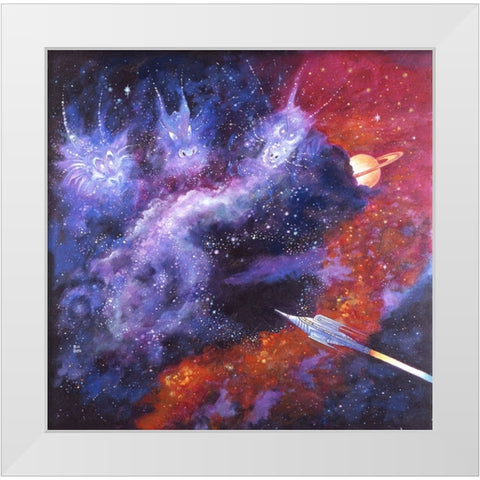 Space Dragons White Modern Wood Framed Art Print by Bell, Bill