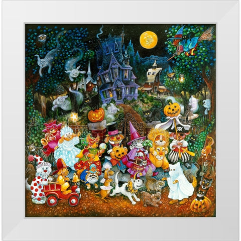 Howl-O-Ween Dogs 2 White Modern Wood Framed Art Print by Bell, Bill