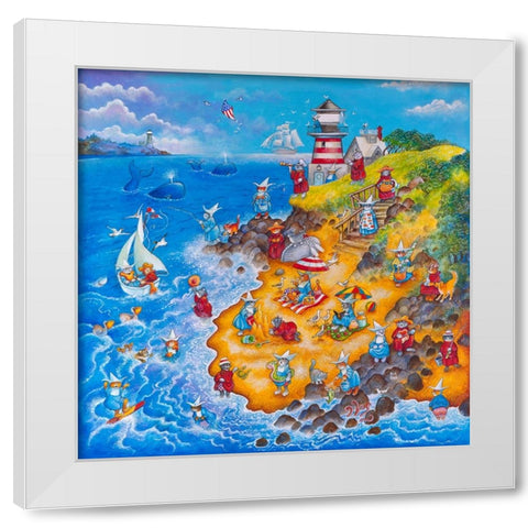 Holy Cats By The Sea White Modern Wood Framed Art Print by Bell, Bill