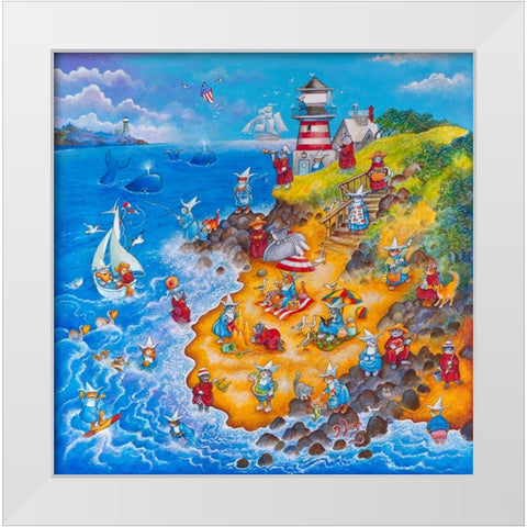Holy Cats By The Sea White Modern Wood Framed Art Print by Bell, Bill