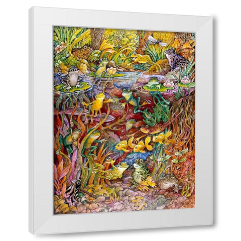 Leap Frog White Modern Wood Framed Art Print by Bell, Bill