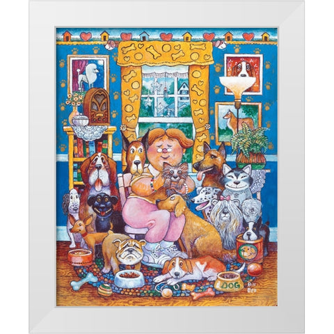 The Lady Who Loves Dogs White Modern Wood Framed Art Print by Bell, Bill