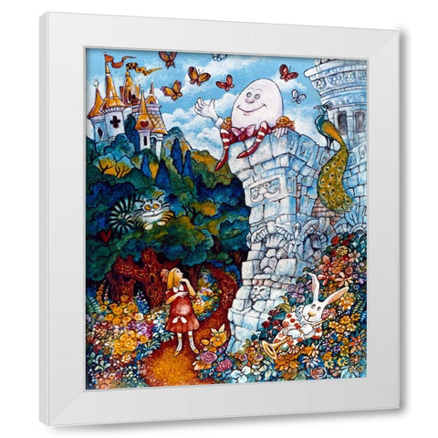 Alice And Humpty Dumpty White Modern Wood Framed Art Print by Bell, Bill