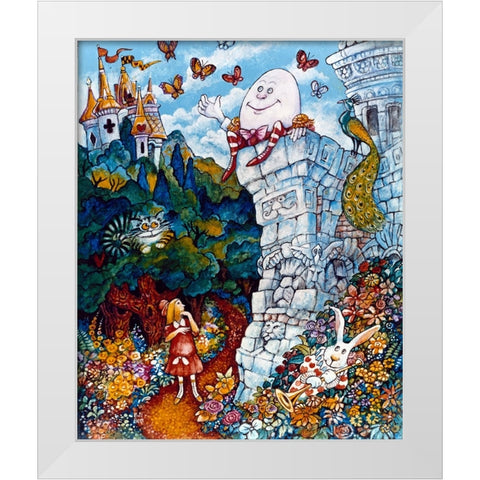 Alice And Humpty Dumpty White Modern Wood Framed Art Print by Bell, Bill