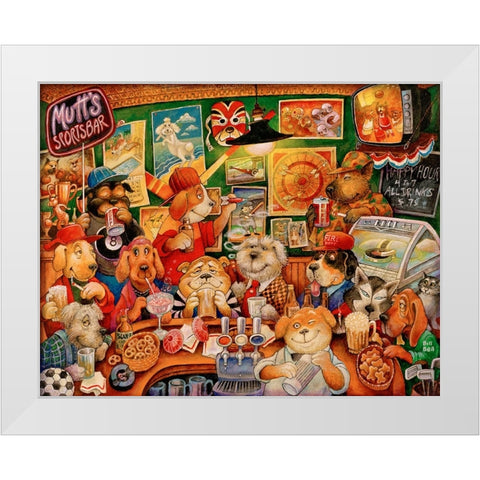 Muttâ€™s Sportsbar White Modern Wood Framed Art Print by Bell, Bill