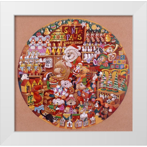 Santa Paws Workshop 2 (Pc) White Modern Wood Framed Art Print by Bell, Bill