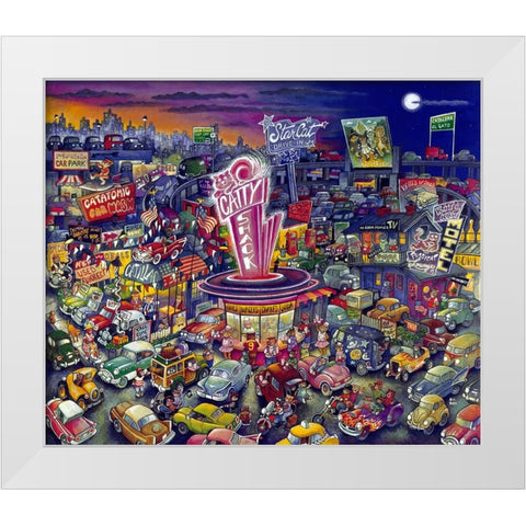 Cool Cats White Modern Wood Framed Art Print by Bell, Bill