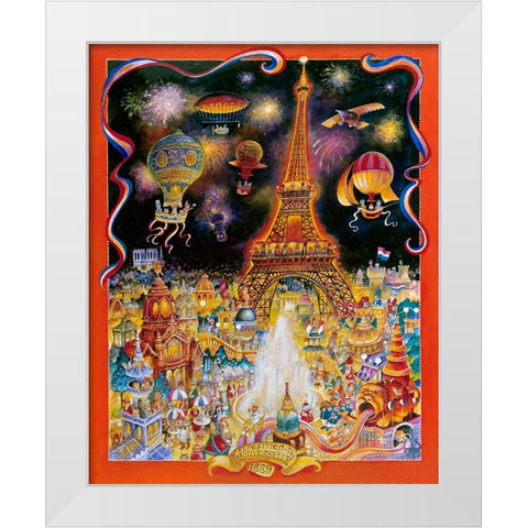 Les Chats White Modern Wood Framed Art Print by Bell, Bill