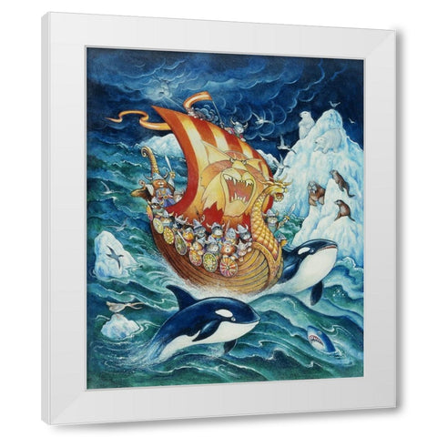 Viking Cats White Modern Wood Framed Art Print by Bell, Bill