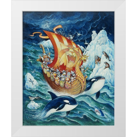 Viking Cats White Modern Wood Framed Art Print by Bell, Bill