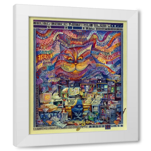 Cyber Cats White Modern Wood Framed Art Print by Bell, Bill