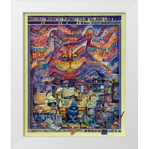 Cyber Cats White Modern Wood Framed Art Print by Bell, Bill