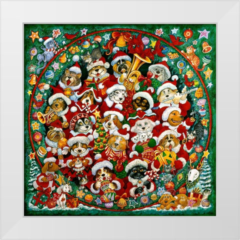 Santa Paws Christmas  White Modern Wood Framed Art Print by Bell, Bill