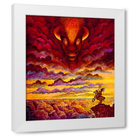 Raging Buffalo White Modern Wood Framed Art Print by Bell, Bill