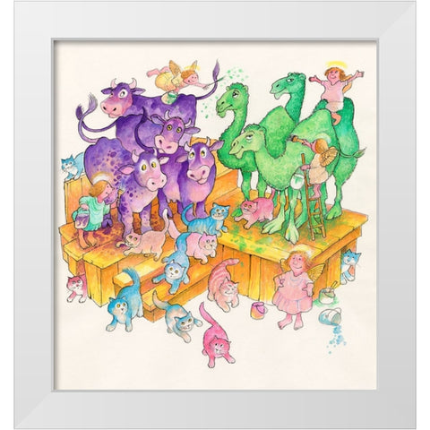 Painted Animals White Modern Wood Framed Art Print by Bell, Bill