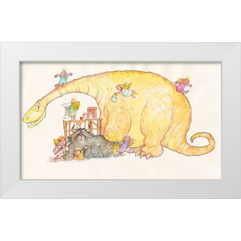 Dinosaur White Modern Wood Framed Art Print by Bell, Bill