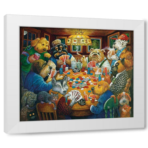 The Poker Club White Modern Wood Framed Art Print by Bell, Bill
