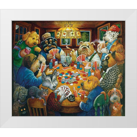 The Poker Club White Modern Wood Framed Art Print by Bell, Bill