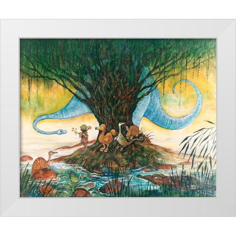 The Blue Brontosaurus White Modern Wood Framed Art Print by Bell, Bill