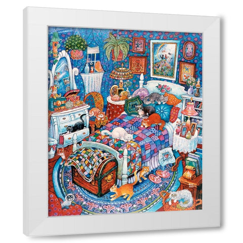 Blue Bedroom Cats White Modern Wood Framed Art Print by Bell, Bill