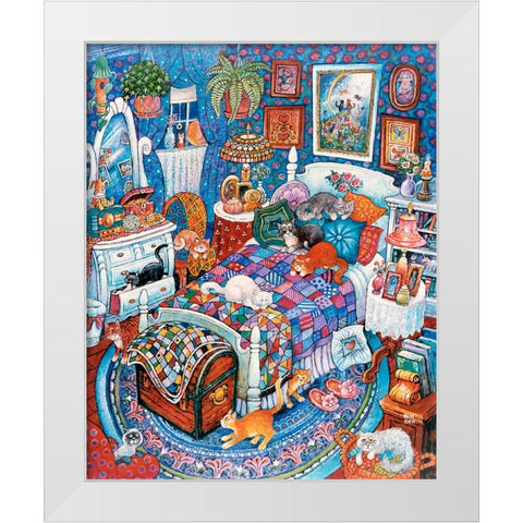 Blue Bedroom Cats White Modern Wood Framed Art Print by Bell, Bill