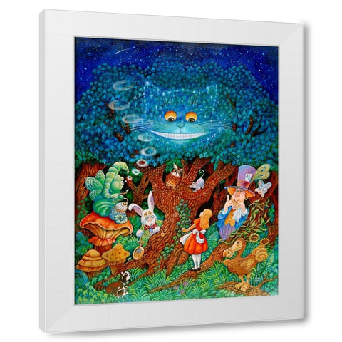 Alice And The Cheshire Cat White Modern Wood Framed Art Print by Bell, Bill