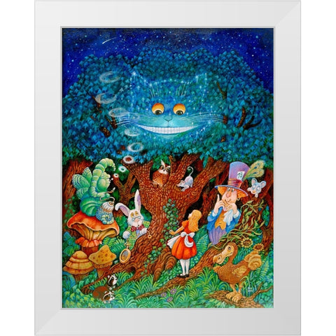 Alice And The Cheshire Cat White Modern Wood Framed Art Print by Bell, Bill