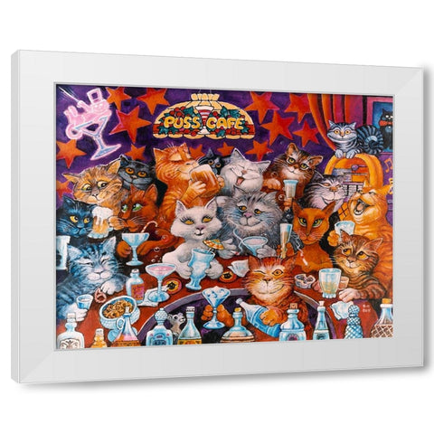 Puss Cafe White Modern Wood Framed Art Print by Bell, Bill
