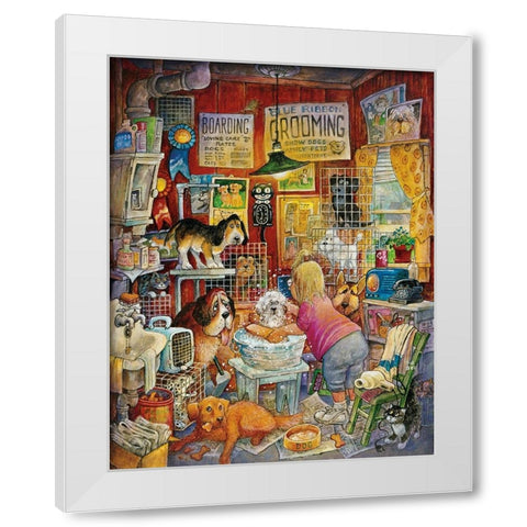Blue Ribbon Groomer White Modern Wood Framed Art Print by Bell, Bill