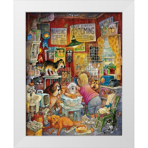 Blue Ribbon Groomer White Modern Wood Framed Art Print by Bell, Bill
