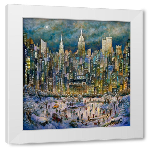 Snowtime In New York White Modern Wood Framed Art Print by Bell, Bill