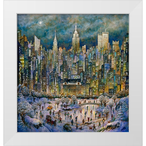 Snowtime In New York White Modern Wood Framed Art Print by Bell, Bill