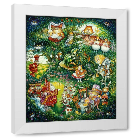 Alice In Pussycat Land White Modern Wood Framed Art Print by Bell, Bill