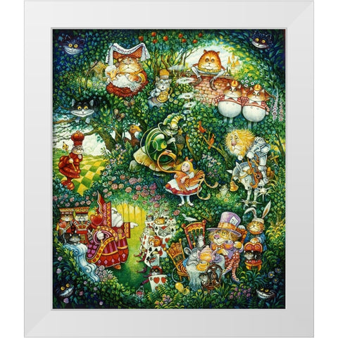 Alice In Pussycat Land White Modern Wood Framed Art Print by Bell, Bill
