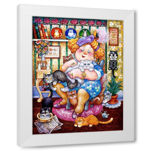 The Lady Who Loves Cats White Modern Wood Framed Art Print by Bell, Bill
