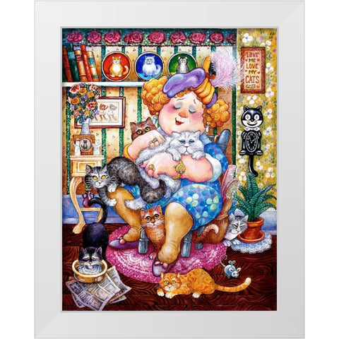 The Lady Who Loves Cats White Modern Wood Framed Art Print by Bell, Bill