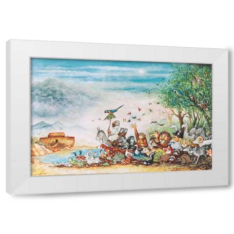 Noah And Friends (Part 1) White Modern Wood Framed Art Print by Bell, Bill