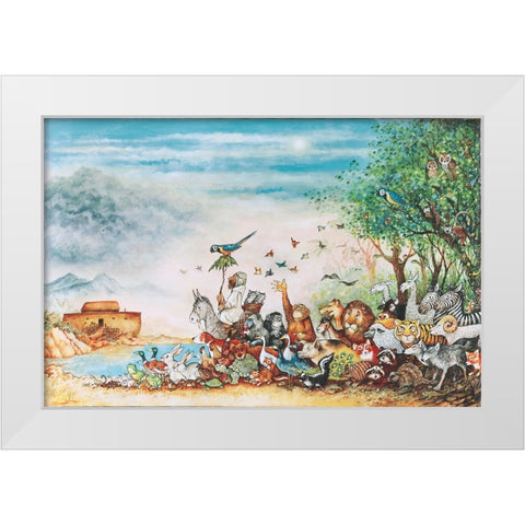Noah And Friends (Part 1) White Modern Wood Framed Art Print by Bell, Bill