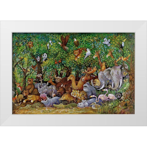 Noah And Friends (Part 2) White Modern Wood Framed Art Print by Bell, Bill