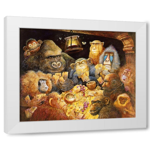 Noahs Poker Night White Modern Wood Framed Art Print by Bell, Bill