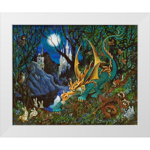 Moon Dragon White Modern Wood Framed Art Print by Bell, Bill