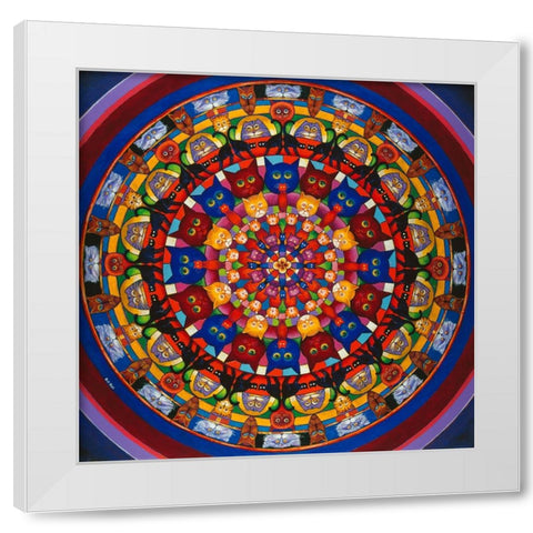 A Circle Of Cats White Modern Wood Framed Art Print by Bell, Bill