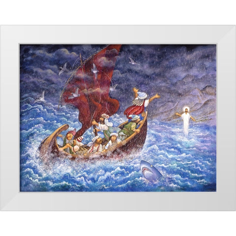 Calming Sea White Modern Wood Framed Art Print by Bell, Bill