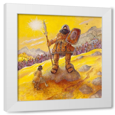 David And Goliath White Modern Wood Framed Art Print by Bell, Bill
