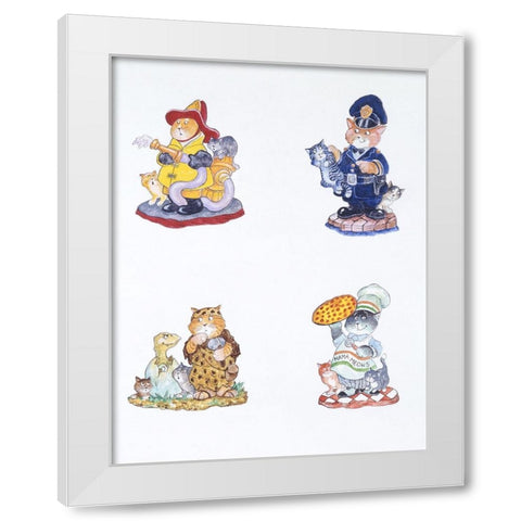 Cat History 3 White Modern Wood Framed Art Print by Bell, Bill