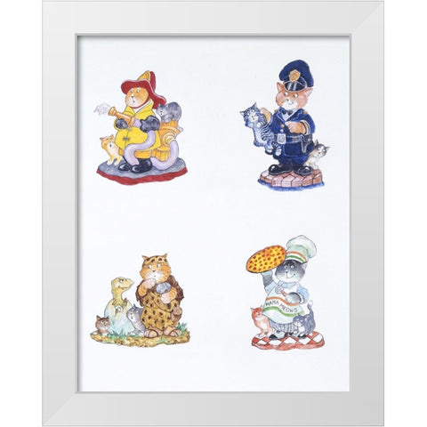 Cat History 3 White Modern Wood Framed Art Print by Bell, Bill