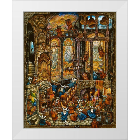 Holy Cats 2 W/ Nuns White Modern Wood Framed Art Print by Bell, Bill